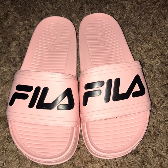 light pink fila slides